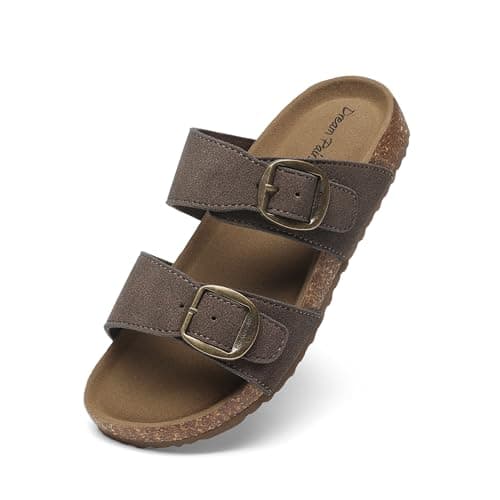 DREAM PAIRS Girls Boys Slides For Kids Non-Slip with Adjustable Straps for Indoor & Outdoor Toddler Little Kid/Big Kid,Size 11 Little Kid,Dark Brown,SKSS26001K