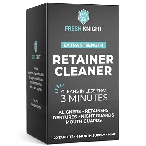 FRESH KNIGHT Retainer Cleaner Tablets 120 - Invisalign Cleaner - Denture Cleaner. Efferdent Retainer Cleaner Tablets, Night Guard, Mouth Guards, Aligners & Dental Appliance Cleaner - 4 Month Supply.