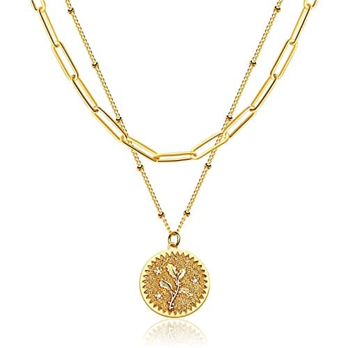 GDCOIN 18K Gold Plated Layered Birth Flower Necklace for Women