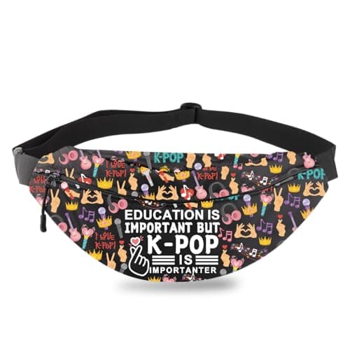 BDPWSS Korean Pop Music Gift Korean Drama Fans Gift Education Is Important But K-Pop Is Importanter Crossbody Fanny Pack (Important pop FP)