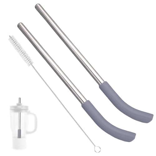 Sinbana 2pcs Replacement Straws for Ninja BlendBOSS Personal Smoothie Blender Tumbler, Reusable Stainless Steel Drinking Straws with Cleaning Brush for Ninja BlendBOSS Travel Tumbler Accessories Parts