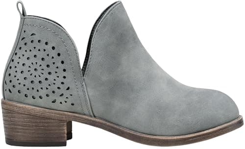 Vepose Women's Ankle Boots, Low Heel Chunky Cutout Booties, 912 - Grey, Gray, Size 6 US - Perforated Western Shoes (CJY912 Grey 06)