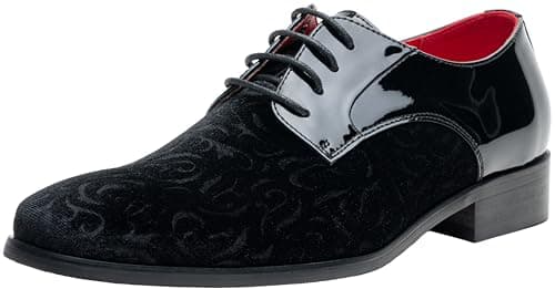 Jousen Mens Dress Shoes Velvet Tuxedo Shoes for Men Faux Patent Leather Oxford Shoes Classic Formal Lace-up Black Dress Shoes(AMY9090 Black 10)