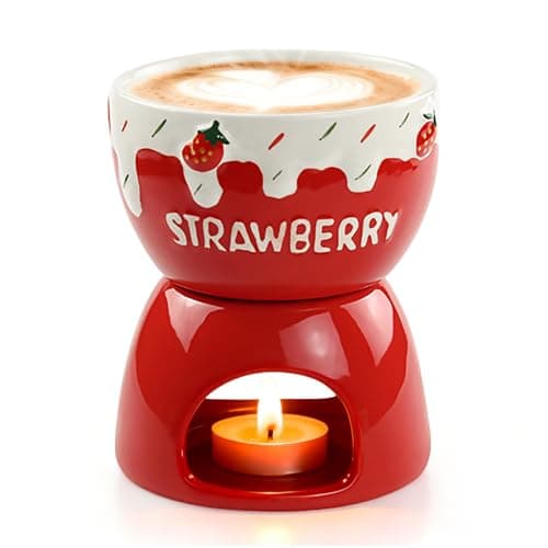 Mini Sweet Fondue Cup, Ceramic Chocolate Melting Pot and Stove Set of 2, Coffee Warmer Mug, Portable for Cheese, Butter Melting Dipping Tool for Marshmallows/Fruits for Camping/Date/Movie Night/Party