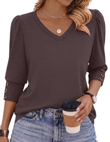 Zeagoo Womens Three Quarter Sleeve Work Blouses Loose Tunic