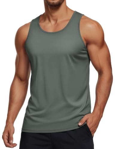 MAGCOMSEN Men's UPF 50+ Tank Top Quick Dry Summer Workout Muscle Sleeveless Shirts for Swim Beach Bodybuilding Dark Grey XS