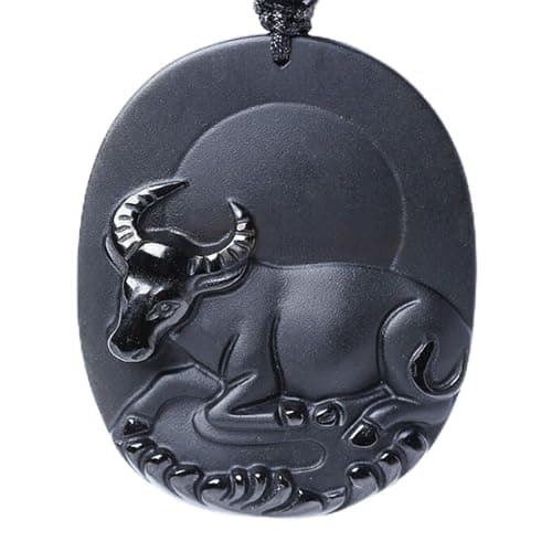Bella Jade Ox Zodiac Natural Obsidian Pendant Necklace