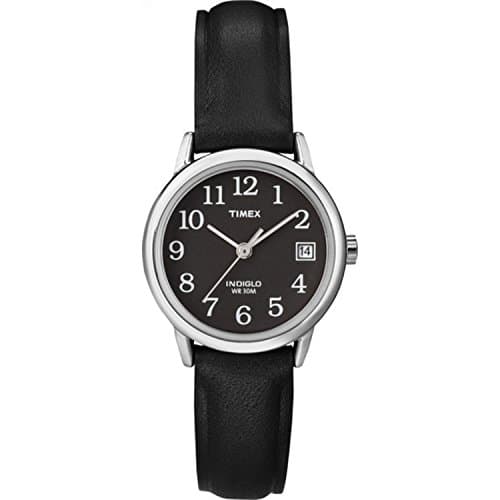 Timex Women's Easy Reader 25mm Watch – Silver-Tone Case Black Dial with Black Leather Strap