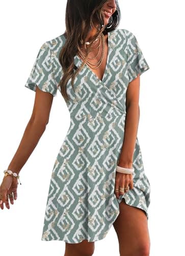 RUMIA Summer Dresses for Women Short Sleeve A Line Dress Sundress Teal XL