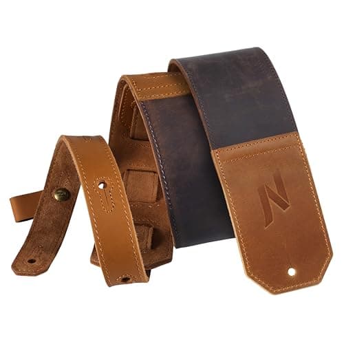 Nefelibata Guitar Strap, 3" Wide Full-Grain Leather Guitar Straps with Soft padding for Bass, Electric & Acoustic Guitar (Whiskey Brown)