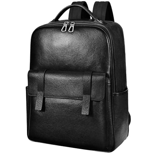 Colins Keirs Black Leather Backpack for Men, 15.6" Laptop Bag for Business