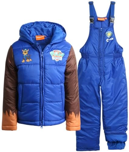 Nickelodeon Paw Patrol Boys Snowsuit - 2 Piece Super Soft Sherpa Fleece Puffer Ski Jacket & Snow Bib Pants (Sizes: 2T-6), Size 2T, Royal Blue