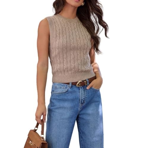 Ezbelle Women's Knit Sweater Summer Crop Shirt Sxey Trendy Fashion Sleeveless Layer Tank Top Ladies ClothesWork Office Light Brown M