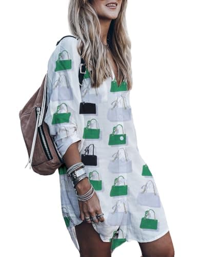 Women’s Swimsuit Cover up,Silky Button Down Shirt Midi Dress Kimono,Summer Bathing Suit Beach Coverups for Women (CP-Aline) (Bags, Small)