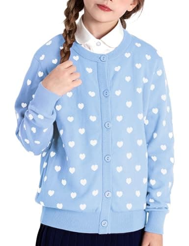BOBOYOYO Girls Cardigan 100% Cotton Kids Heart Cardigan Sweater Valentines