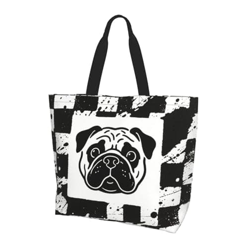 OLUSENMO Cute Pug Face Tote Bag Large Durable Handbag Lightweight & Stylish,Perfect for Beach/Travel/Work-19.7x15.7x5.9 Inch