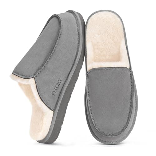 FITORY Men’s Faux Fur House Slippers,Slip on Cozy Winter Shoes for Indoor and Outdoor Dark Gray Size 10