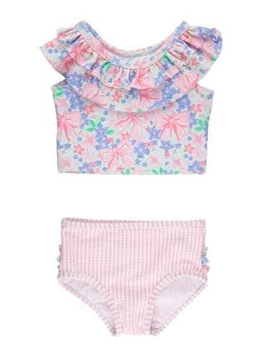 RuffleButts Girls UPF50+ One Shoulder Ruffle Tankini - 2 Piece Swimsuit