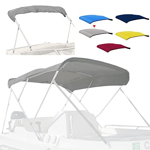 Zenicham 3 Bow Fade and Crack Resistant Bimini Top Replacement Cover, 600D Marine Grade Waterproof Sun Shade Boat Canopy, Easy Install Zipper Sleeves Boat Awning/Without Frame, Grey 6'L 73"-78" W