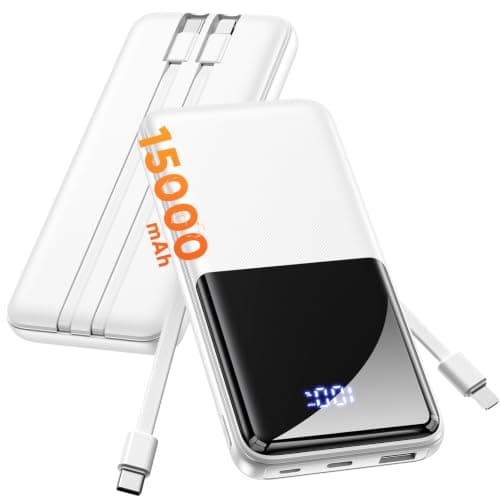 CFIAI Portable Charger 15000mAh Slim Power Bank with Built in Cables