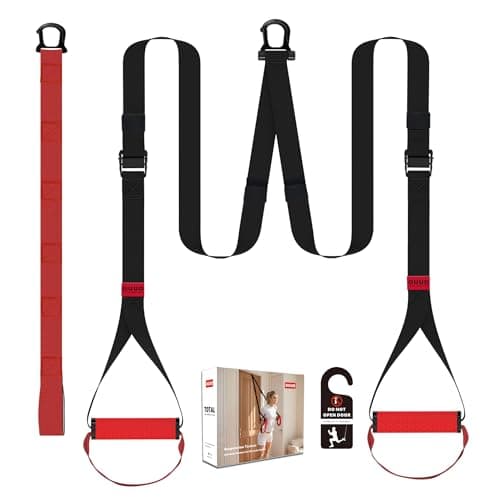 OUUO Suspension Straps Trainer for Home Gym with Integrated Door Anchor for 1-Second Setup, All in One Bodyweight Resistance Bands for Indoor & Outdoor Fitness Training System