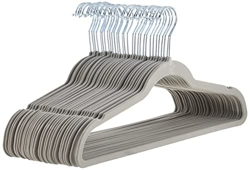 Amazon Basics Slim Velvet Non-Slip Space Saving Suit Clothes Hangers, Sturdy Metal, Gray/Silver, 30-Pack