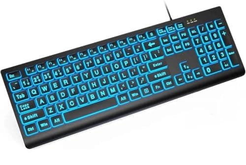 SABLUTE K11PRO Large Print Backlit Keyboard, 3X Larger Font Wired USB Lighted Computer Keyboard with 7-Color LED Illuminated Keys, Desktop Workstation Keyboard Compatible for PC Laptop Windows