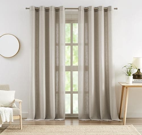 Central Park Sand Semi Sheer Grommet Curtain Linen Blended, 58" Wx108 Lx2