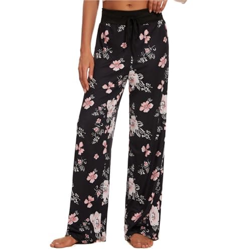 iniber Women's Comfy Stretch Tie Dye Lounge Pants Wide Leg Casual Drawstring Pajamas with Laundry Bag