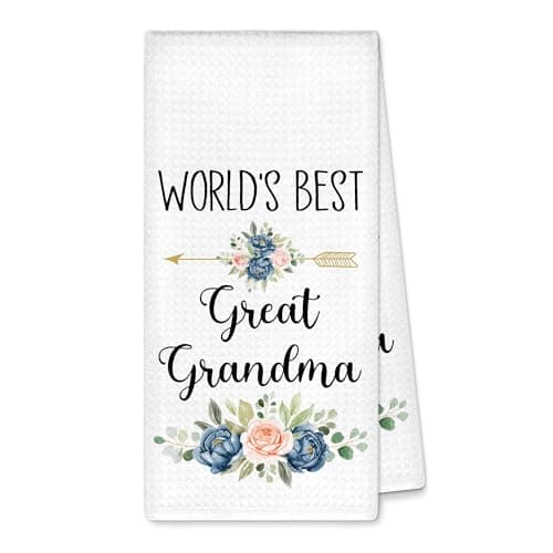 SHQIEUDH Great Grandma Gifts Kitchen Towels Decorative, World's Best Great Grandma Dish Towels Dishcloths Tea Towel, Great-Grandma Gifts for Mother's Day Hand Towel Decor for Kitchen, 16x24Inch