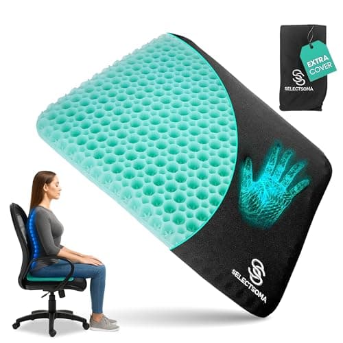 SelectSoma NEW Mint Green Gel Seat Cushion for Long Sitting, Patent-Pending Mold Design, Double-Thick Pressure Relief for Tailbone, Sciatica, Coccyx & Back Pain - Office Chair, Car, Wheelchair, Truck