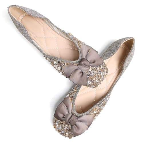 SAILING LU Women's Rhinestone Dressy Ballet Flats Shoes Gold Size 9