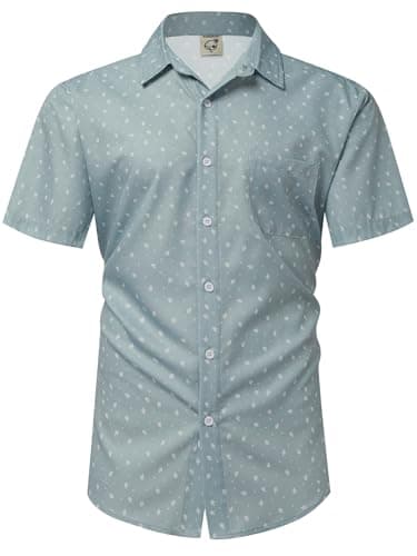 Hardaddy Men's Pattern Short Sleeve Button Down Graphic Printed Business Casual Dress Shirts with Pocket Green 01 S