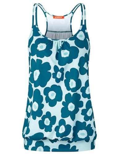 NEWMEEN Yoga Tank Tops for Women Casual Summer 2025 Womens Workout Tops Loose Fit Racerback Spaghetti Strap Banded Bottom Camisole Sports Gym Shirts Clothes Green Floral XX-Large