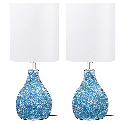 TPAMSWO Modern Table Lamps Set of 2, Blue Gourd Design Mosaic Tiled Glass 17.5" Bedside Lamp,for Bedroom Living Room Home Office Desk Nightstand Table Lamp