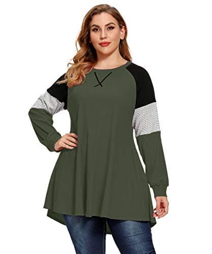 LARACE Plus Size Tops Women Pullover Sweatshirt Tunic(Army Green 3X)