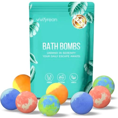 Bath Bombs for Women, Gift Set for Girls Boys Men Adults, Natural Organic Bath Bombs, Fizzy Bubble Bath, Relaxation Home Spa, with Essential Oils & Epsom Salts, 8 Pack Bag, 4 Scents, Non-Toxic