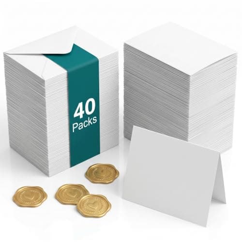 40 Pack Blank White Cards and Envelopes - 5" x 7" Heavyweight Folded Cardstock and A7 Envelopes for DIY Greeting Cards Wedding Birthday Invitations Baby Shower Thank You Cards and All Occasions