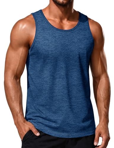 MAGCOMSEN Men's Tank Top Quick Dry Workout Gym Sleeveless Muscle Shirt Summer UPF 50+ Athletic Running Tops Dark Blue S