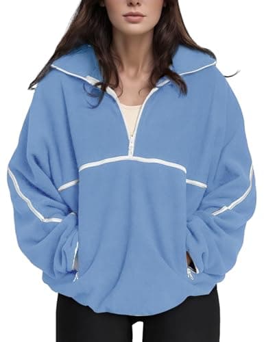 Yimoon Women's Oversized Sweatshirt Quarter Zip Fleece Pullover Casual Long Sleeve Loose Fall Fuzzy Tops Jacket Pockets(Blue,S)