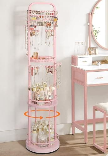 Jewelry Holder Organizer, Floor Jewelry Organizer with Earring Organizer Necklace Holder, Rotating Jewelry Stand Necklace Display Earring Storage, Large Hanging Jewelry Tree for Jewlery Bracelet Ring