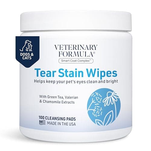 Veterinary Formula Smart Coat Complex Eye + Face Wipes for Dogs & Cats, 100 ct – Gently Remove Tear Stains, Clean Facial Fur & Eye Discharge, Fragrance-Free, Pre-Moistened