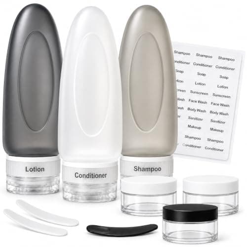 Dot&Dot Leak Proof Travel Bottles - Tubes for Liquid TSA Approved 3oz 10pc Silicone Toiletries Travel Shampoo & Conditioner Containers with Labels