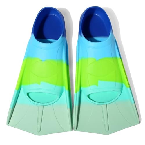 Fanwill Kids Swim Fins,Short Fins Swimming Flippers for Lap Swimming and Training for Child,Girls,Boys (Multi-Colored Blue, XXXS(US Kids 8-9.5))