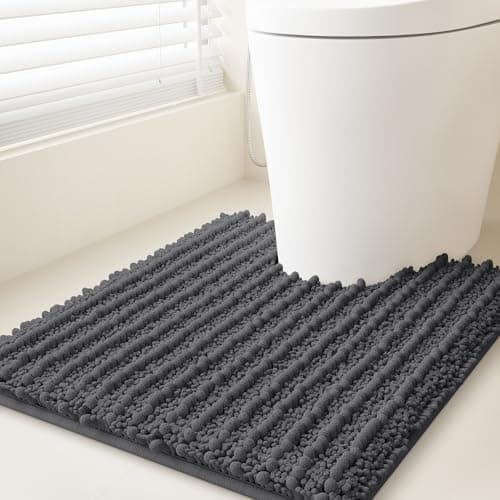 ACCUMTEK Upgrade Luxury Grey Toilet Bathroom Rug Mat 24" x 20" Contour Rug, Ultra Soft Thick Absorbent Bath Mats, Non Slip Chenille Toilet Mat for Bathroom, Bedroom, Kitchen, Shower, Tub, Charcoal