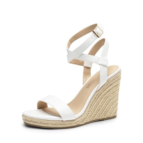 DREAM PAIRS Womens Open Toe Espadrilles Dressy Platform Sandals Buckle Ankle Strap Stylish Wedges Summer Dressy Sandals,Size 5,White-Pu,SDPW2211W
