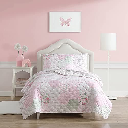 Laura Ashley Kids - Twin Quilt Set, Reversible Kids Bedding with Matching Pillowcase, Soft & Lightweight Toddler Bedding for Girls Room, Coquette Bedroom Decor (Ellyn Pink)