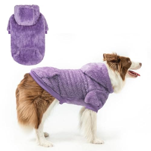 SCENEREAL Fleece Dog Sweaters Hoodie for Small Medium Large Dogs Girls Boys, Plush Fuzzy Dog Clothes Hoodies with Leash Hole, Winter/Fall Puppy Cold Weather Coat, Sherpa Hooded Sweatshirt, Purple ML