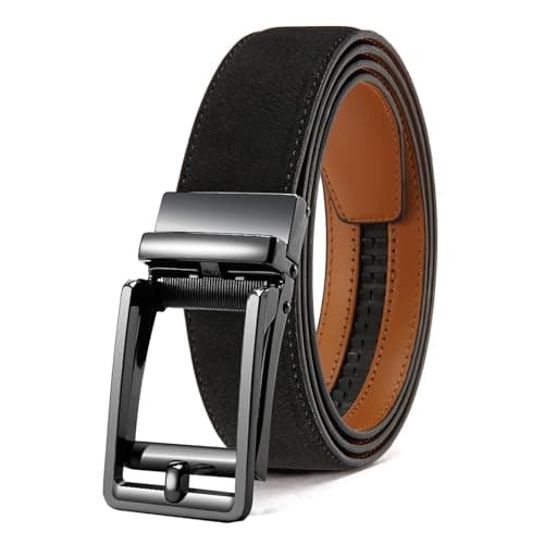 DOOPAI Men's Ratchet Leather Dress Belt, 1 3/8" Wide, Black, Adjustable