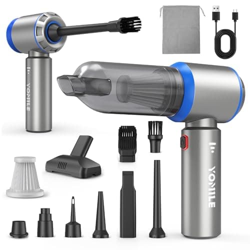 Yomile Mini Vacuum Cleaner, 2 in 1 25000PA Brushless Car Vacuum &210000RPM Air Duster 9000mAh Battery Air Blower Wireless Handheld Vacuum for Car,Office and Home
